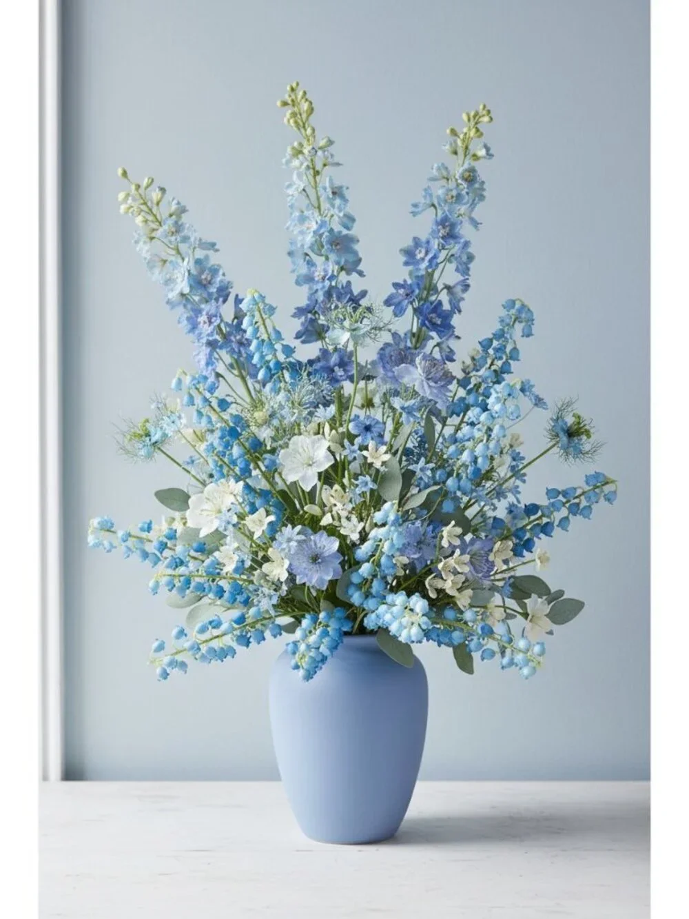 Blue Lily of the Valley Artificial Flowers Set of 7 11 Inch May Bell Stems for B